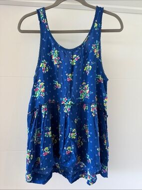 Hollister Blue Polka Dot Floral Sleeveless Top with Open Back
